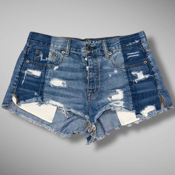 American Eagle Shorts Womens 4 Distressed High Rise Festival Denim Ripped Vintag - Picture 1 of 12